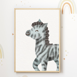 Affe Zebra Löwe Nilpferd Safari Tiere 4er Set Kinderzimmer Bilder DIN A4 Wandbilder Deko Babyzimmer Poster