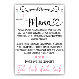 Liebe Mama Danke Poster Kunstdruck DIN A4 Danksagung Muttertag Geschenk Dankeschön Beste Mutter Wandbild Mama Geburtstag Weihnachten