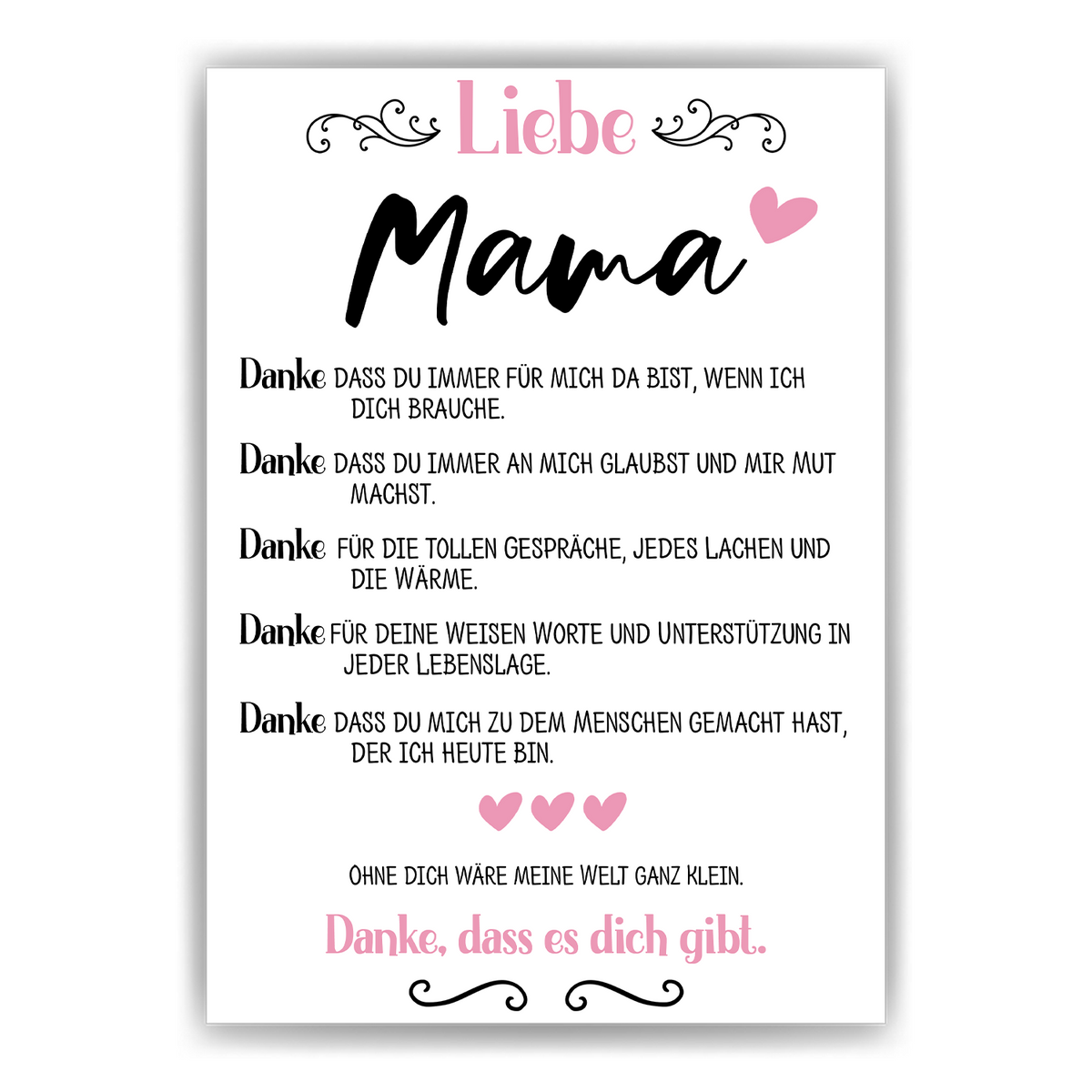 Danke Mama Kunstdruck DIN A4 Poster Muttertag Geschenk Dankesagung Beste Mutter Wandbild Mama Geburtstag Weihnachten