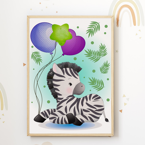 Zoo Safari Afrika Tiere Luftballon Bilder 4er Set DIN A4 Kinderzimmer Wandbilder Babyzimmer Poster Dekoration