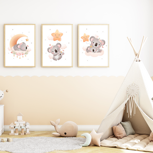 Koala Mama Bilder 3er Set DIN A4 Kinderzimmer Wandbilder Babyzimmer Poster Dekoration