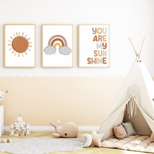 Laden Sie das Bild in den Galerie-Viewer, You are my Sunshine - Sonne Boho Regenbogen 3er Set Kinderzimmer Bilder DIN A4 Wandbilder Deko Babyzimmer Poster
