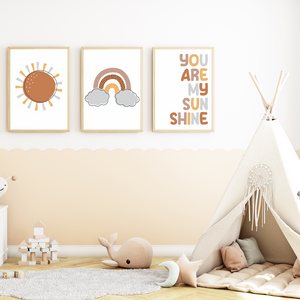 You are my Sunshine - Sonne Boho Regenbogen 3er Set Kinderzimmer Bilder DIN A4 Wandbilder Deko Babyzimmer Poster