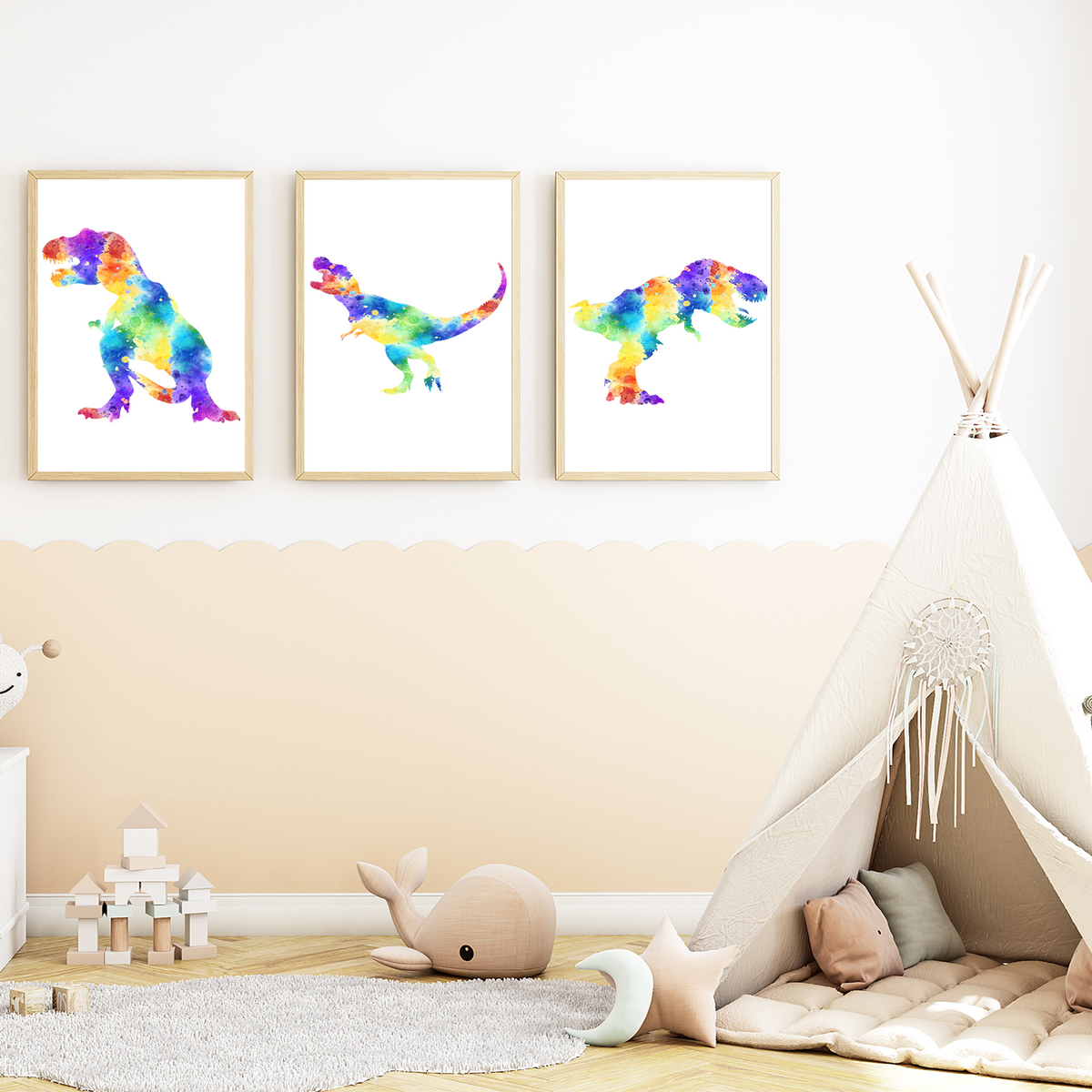Dinosaurier Trex 3er Set Bilder Dino Kinderzimmer Deko DIN A4 Poster Babyzimmer Wandbilder