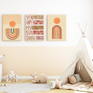 You are my Sunshine Boho Sonne Regenbogen Bilder 3er Set DIN A4 Kinderzimmer Wandbilder Babyzimmer Poster Dekoration