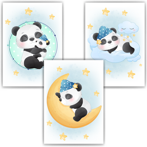 3er Set Poster für Kinderzimmer Bilder Babyzimmer Babyparty Kinderposter Panda