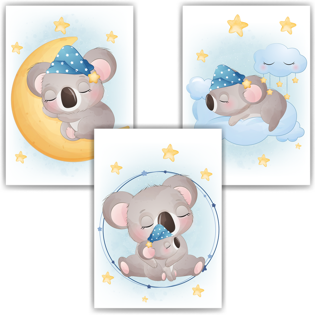 3er Set Poster für Kinderzimmer Bilder Babyzimmer Babyparty Kinderposter Koala Mama