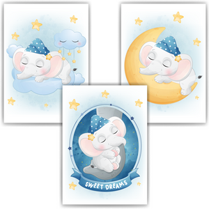 3er Set Poster für Kinderzimmer Bilder Babyzimmer Babyparty Kinderposter Elefant