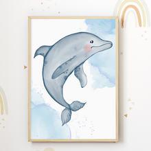 Laden Sie das Bild in den Galerie-Viewer, Meerestiere 6er Set Bilder Delfin Wal Krake Qualle Kinderzimmer Deko DIN A4 Poster Babyzimmer Wandbilder

