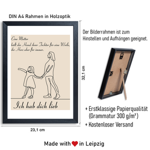 Mama Tochter Poster personalisierbar DIN A4 Kunstdruck Danksagung Muttertag Geschenk Beste Mutter Wandbild