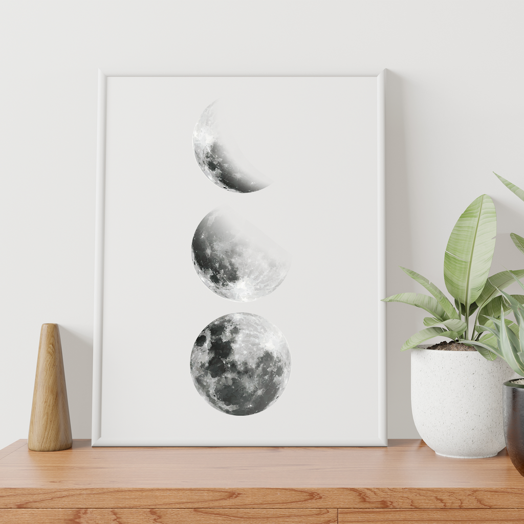 Mondphasen Poster – Mond Wandbild Wohnzimmer Küche Flur Schlafzimmer Zuhause Wanddeko