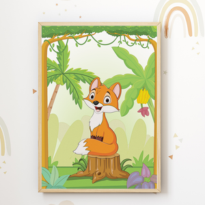 Niedliche Waldtiere Bilder 6er Set DIN A4 Kinderzimmer Wandbilder Babyzimmer Poster Dekoration - Reh Bär Fuchs Waschbär Hase Eichhörnchen