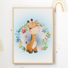 Laden Sie das Bild in den Galerie-Viewer, Elefant Zebra Giraffe Safari Tiere Bilder 3er Set DIN A4 Kinderzimmer Wandbilder Babyzimmer Poster Dekoration
