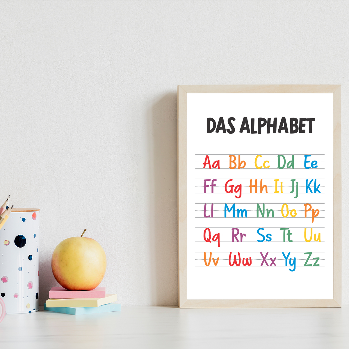 Kinderposter 8er Set ABC, Monate, Wochentage, Farben, Welt, Wetter, Zahlen & Formen Lernposter Kinderzimmer Wandbilder Alphabet Lernhilfe