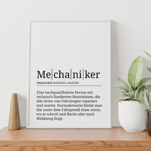 Mechaniker Poster Definition Kunstdruck Wandbild Geschenk