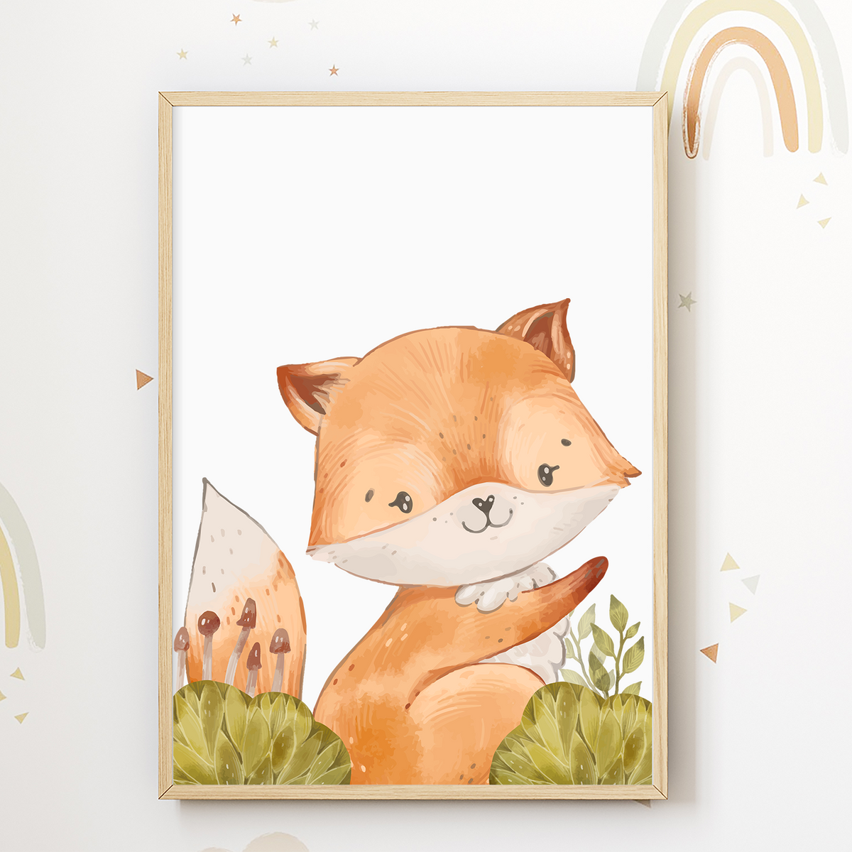 Waldtiere 6er Set Bilder Bär Igel Fuchs Hase Waschbär Reh Kinderzimmer Deko DIN A4 Poster Wandbilder