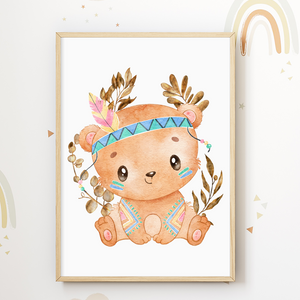 Niedliche Indianer Tiere 3er Set DIN A4 Kinderzimmer Wandbilder Babyzimmer Poster Dekoration