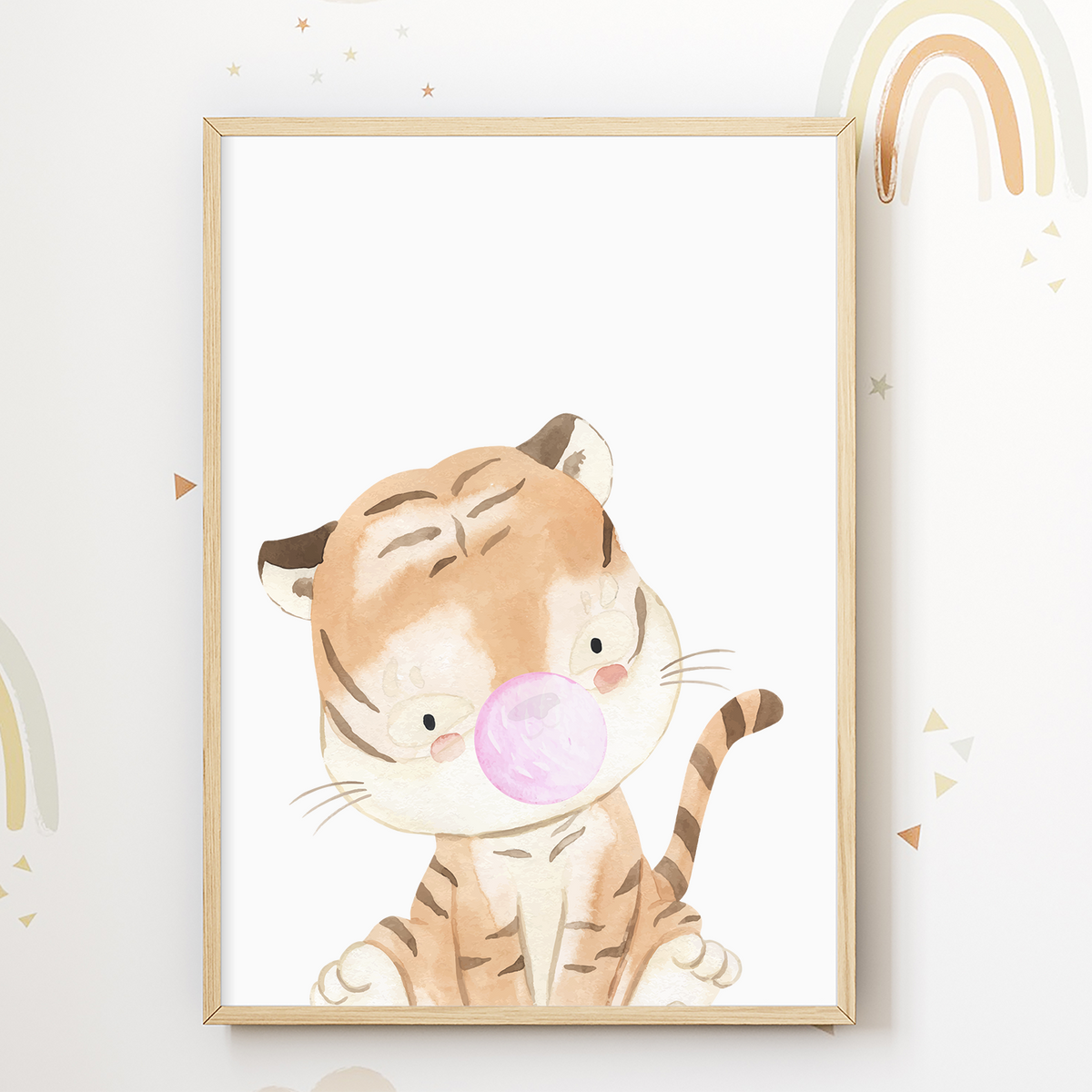 Safari Tiere Kaugummi 6er Set Bilder Giraffe Elefant Tiger Reh Löwe Kinderzimmer Deko DIN A4 Poster