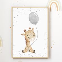 Laden Sie das Bild in den Galerie-Viewer, Süße Tiere 3er Set DIN A4 Kinderzimmer Wandbilder Babyzimmer Poster Dekoration Bär Elefant Giraffe
