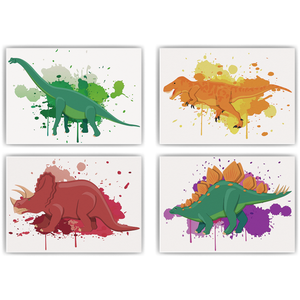 Dinosaurier Bilder 4er Set DIN A4 Kinderzimmer Wandbilder Babyzimmer Dino Poster Dekoration