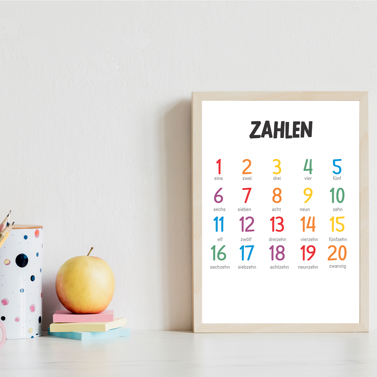 Kinderposter 8er Set ABC, Monate, Wochentage, Farben, Welt, Wetter, Zahlen & Formen Lernposter Kinderzimmer Wandbilder Alphabet Lernhilfe