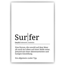 Laden Sie das Bild in den Galerie-Viewer, Surfer Poster Definition Kunstdruck Wandbild Geschenk
