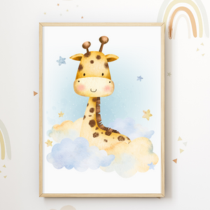 Niedliche Tiere Bilder 4er Set DIN A4 Kinderzimmer Wandbilder Babyzimmer Poster Dekoration - Löwe Giraffe Elefant Zebra