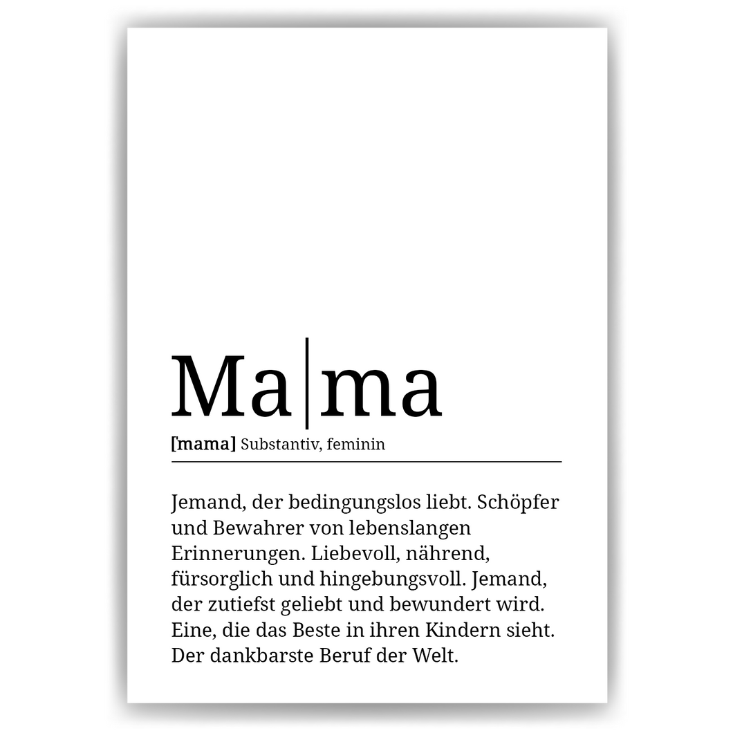 Mama Poster Definition - Muttertag Geschenk Wandbild Wohnzimmer Wanddeko