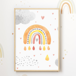 Sonne Wolke Blumen Regenbogen 4er Set DIN A4 Kinderzimmer Wandbilder Babyzimmer Poster Dekoration