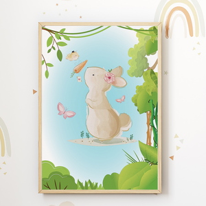 Waschbär Reh Eichhörnchen Hase Waldtiere Bilder 4er Set DIN A4 Kinderzimmer Wandbilder Babyzimmer Poster Dekoration