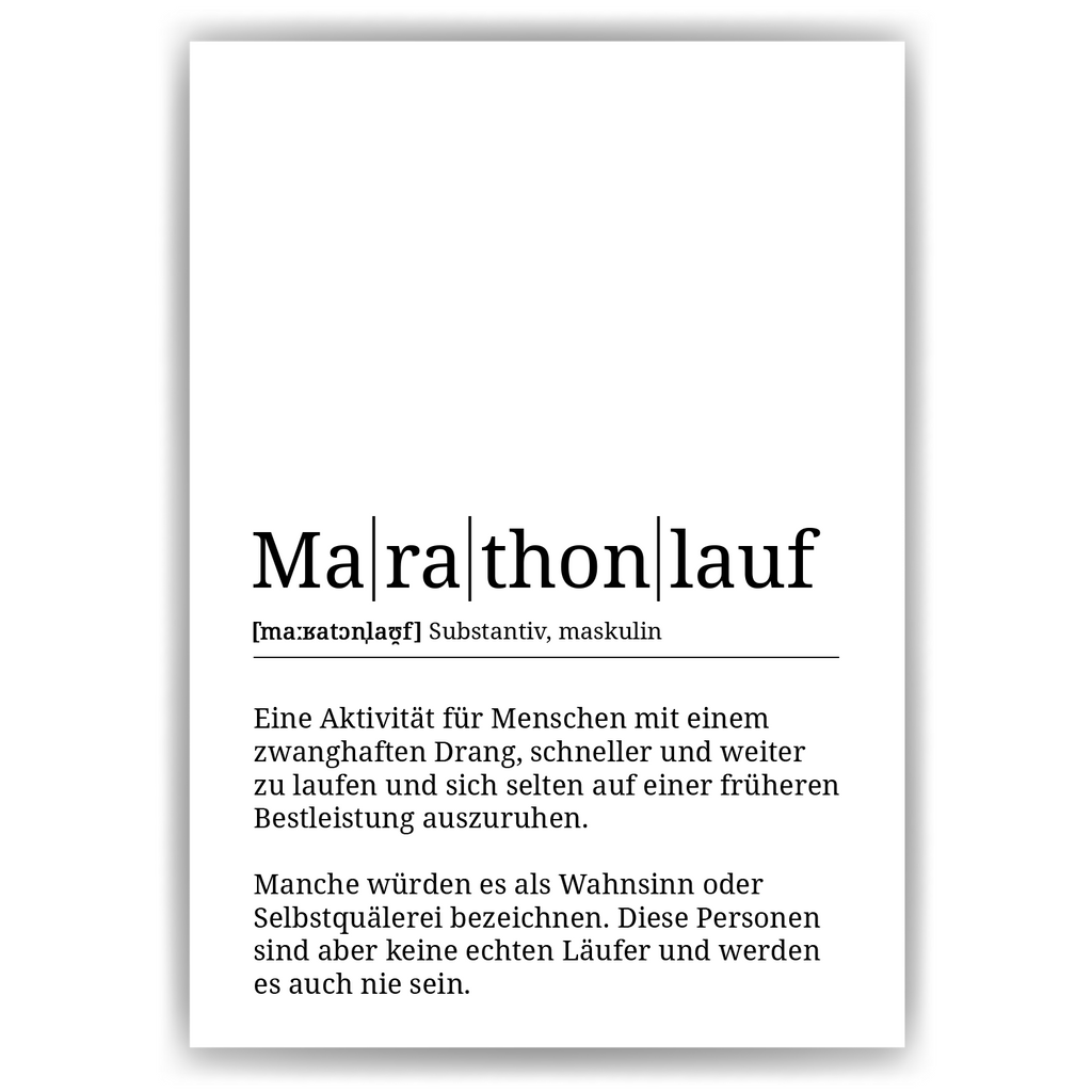 Marathonlauf Poster Definition Kunstdruck Wandbild Geschenk