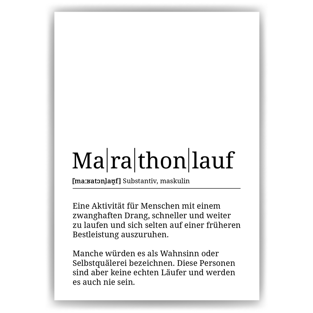 Marathonlauf Poster Definition Kunstdruck Wandbild Geschenk