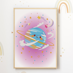 Planeten Sonne Sterne Rakete Bilder 6er Set DIN A4 Kinderzimmer Wandbilder Babyzimmer Poster Dekoration