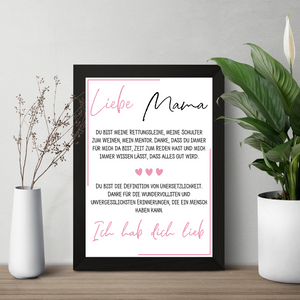 Mama Poster DIN A4 Kunstdruck personalisierbar Muttertag Geschenk Danksagung Beste Mutter Wandbild Liebe Mama