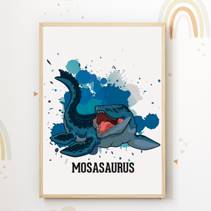 Dinosaurier Carnotaurus Trex Velociraptor Mosasaurus Bilder 4er Set DIN A4 Kinderzimmer Wandbilder Babyzimmer Poster Dekoration