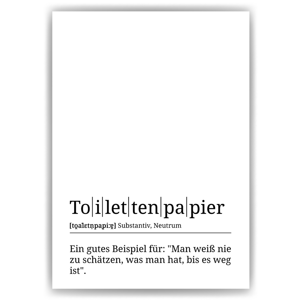 Toilettenpapier Poster Definition Kunstdruck Wandbild Geschenk