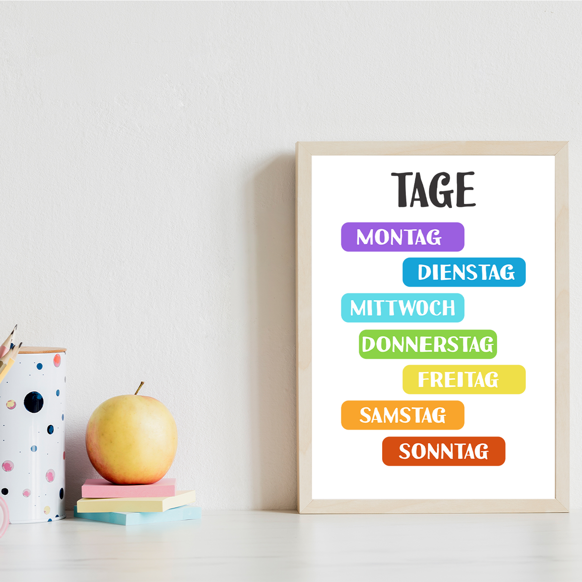 Kinderposter 4er Set ABC, Zahlen, Monate & Tage Lernposter Alphabet | Kinderzimmer Wandbilder Lernhilfe