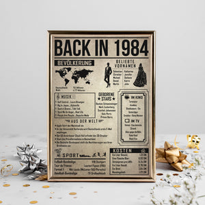 40. Geburtstag Geschenkidee personalisierbar | Poster Jahrgang 1984 Geschenk | Back in 1984 Rückblick