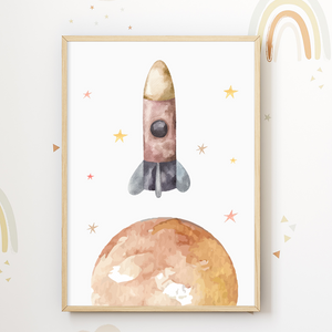 Pastell Weltraum Stern Mond Regenbogen Rakete Bilder 6er Set DIN A4 Kinderzimmer Wandbilder Babyzimmer Poster Dekoration