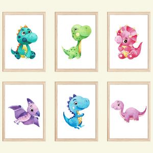 Dinosaurier 6er Set Kinderzimmer Bilder DIN A4 Wandbilder Deko Babyzimmer Dino Poster