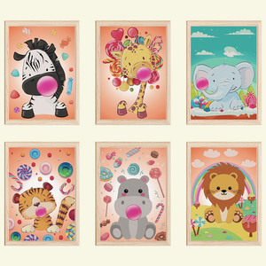 Safari Tiere Kaugummi Bilder 6er Set DIN A4 Kinderzimmer Wandbilder Babyzimmer Poster Dekoration