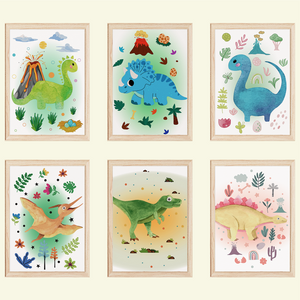 Dinosaurier Bilder 6er Set DIN A4 Kinderzimmer Dino Wandbilder Babyzimmer Poster Dekoration