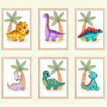 Laden Sie das Bild in den Galerie-Viewer, Dinosaurier 6er Set Bilder Dino Kinderzimmer Deko DIN A4 Poster Babyzimmer Wandbilder
