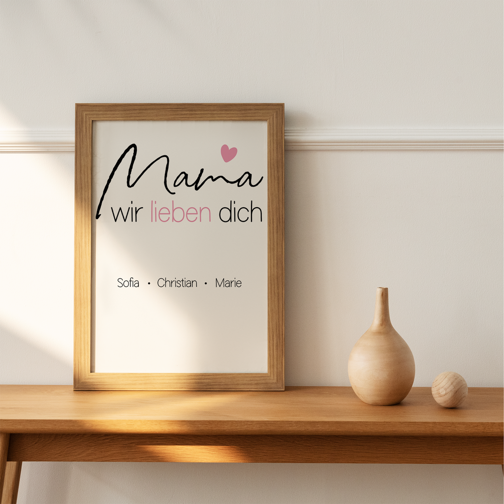 Mama Poster personalisierbar Familienmitglieder DIN A4 Kunstdruck Muttertag Geschenk Danksagung Beste Mutter Wandbild