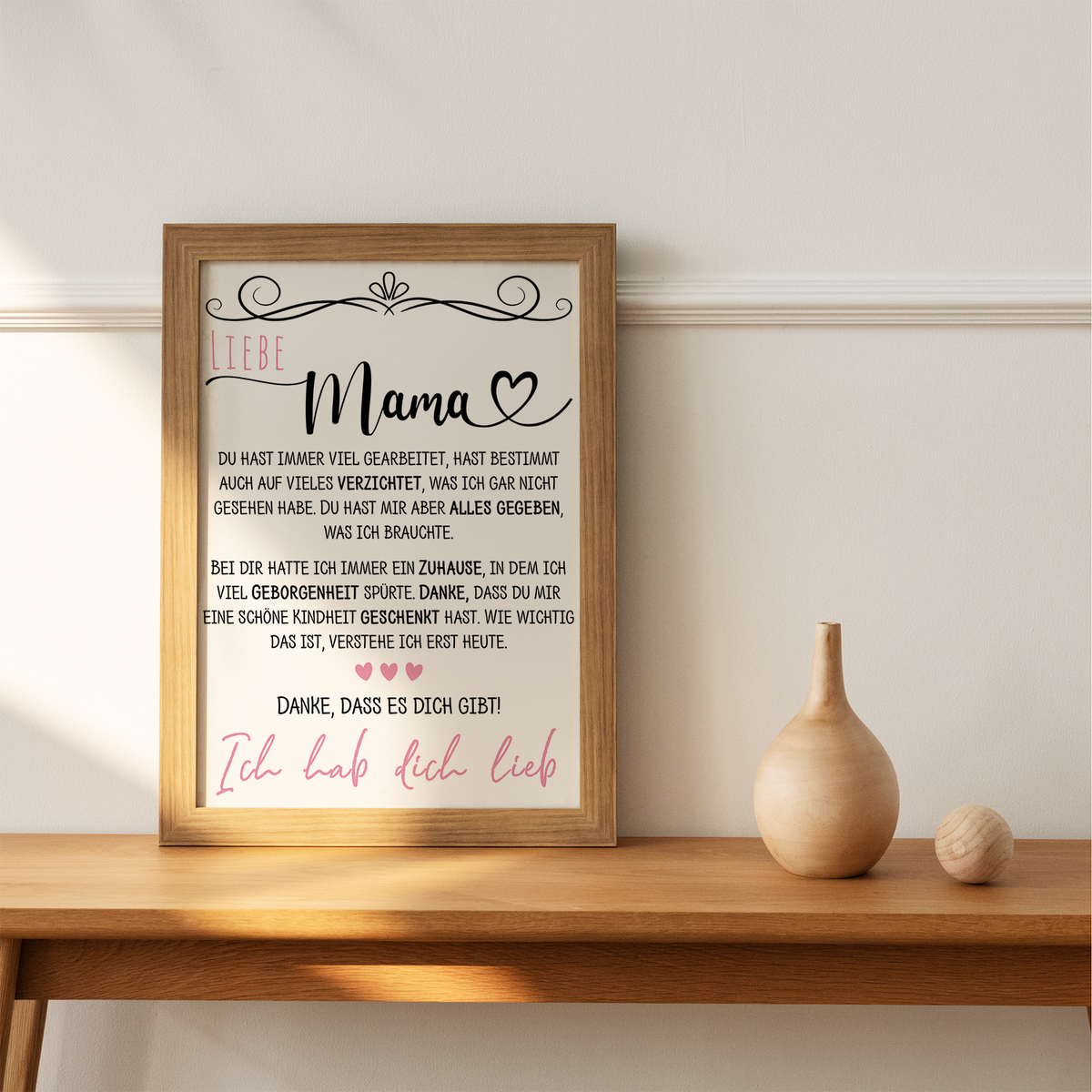 Liebe Mama Danke Poster Kunstdruck DIN A4 Danksagung Muttertag Geschenk Dankeschön Beste Mutter Wandbild Mama Geburtstag Weihnachten