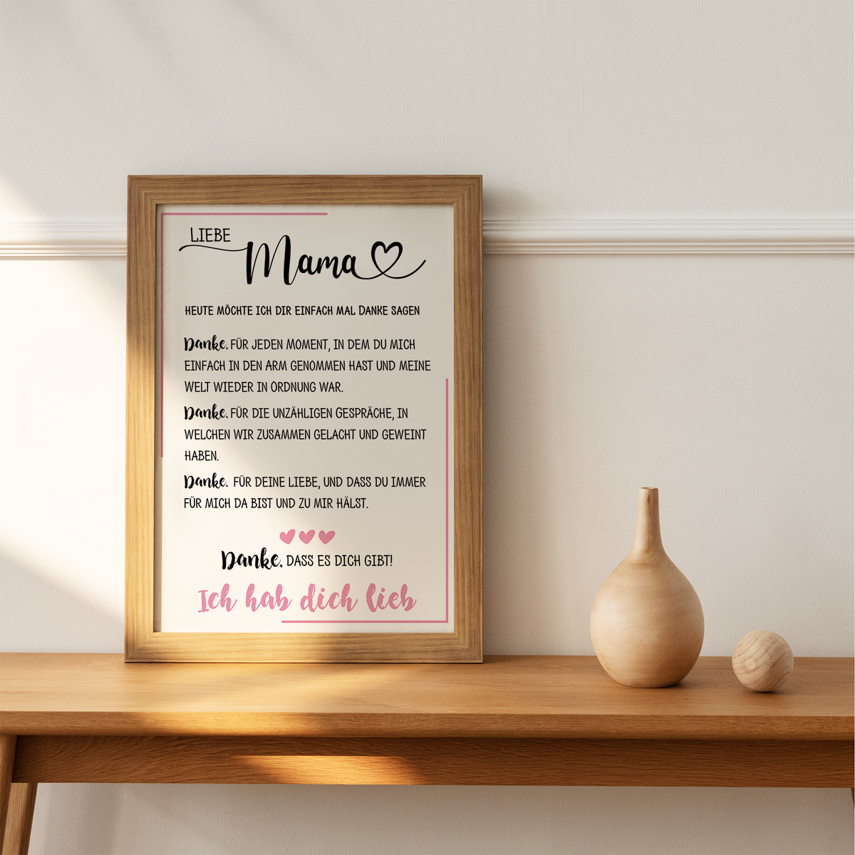 Danke Liebe Mama Poster Danksagung DIN A4 Kunstdruck Muttertag Geschenk Dankeschön Beste Mutter Wandbild Mama Geburtstag Weihnachten