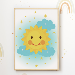 Planeten Sonne Sterne Rakete Bilder 6er Set DIN A4 Kinderzimmer Wandbilder Babyzimmer Poster Dekoration