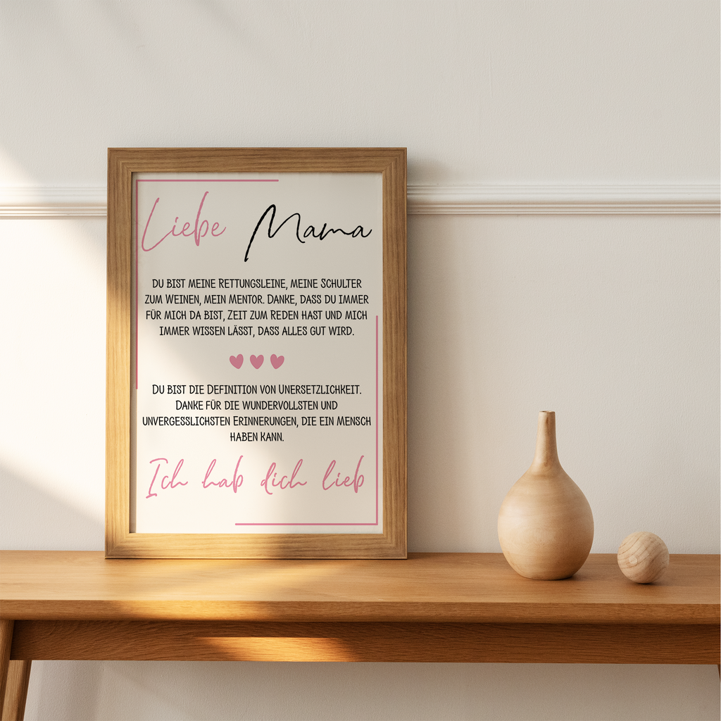 Mama Poster DIN A4 Kunstdruck personalisierbar Muttertag Geschenk Danksagung Beste Mutter Wandbild Liebe Mama