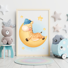 Laden Sie das Bild in den Galerie-Viewer, 3er Set Poster für Kinderzimmer Bilder Babyzimmer Babyparty Kinderposter Giraffe Blau
