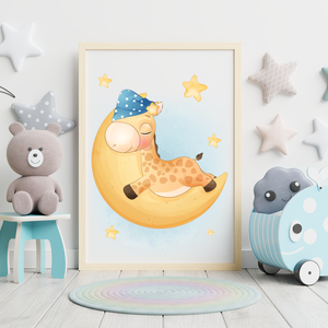 3er Set Poster für Kinderzimmer Bilder Babyzimmer Babyparty Kinderposter Giraffe Blau